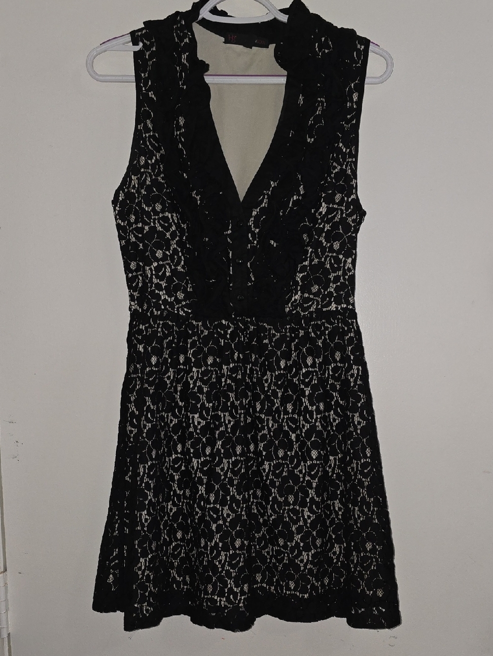 HeartSoul Black Lace Ruffle V-Neck Mini Dress